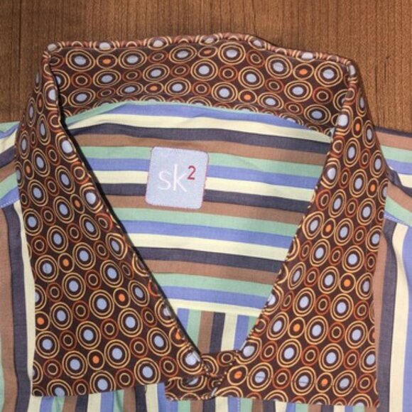 SK2 Men’s Colorful Striped Button Up Shirt Size 4 Cotton Blue Green Large - Picture 5 of 11